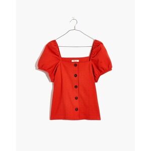 Madewell Jacquard Square Neck Puff Sleeve Top Rusted Clay XXS Boho Chic